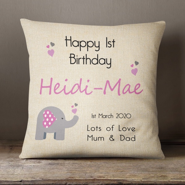 Personalised Cream Chenille Cushion - Happy Birthday